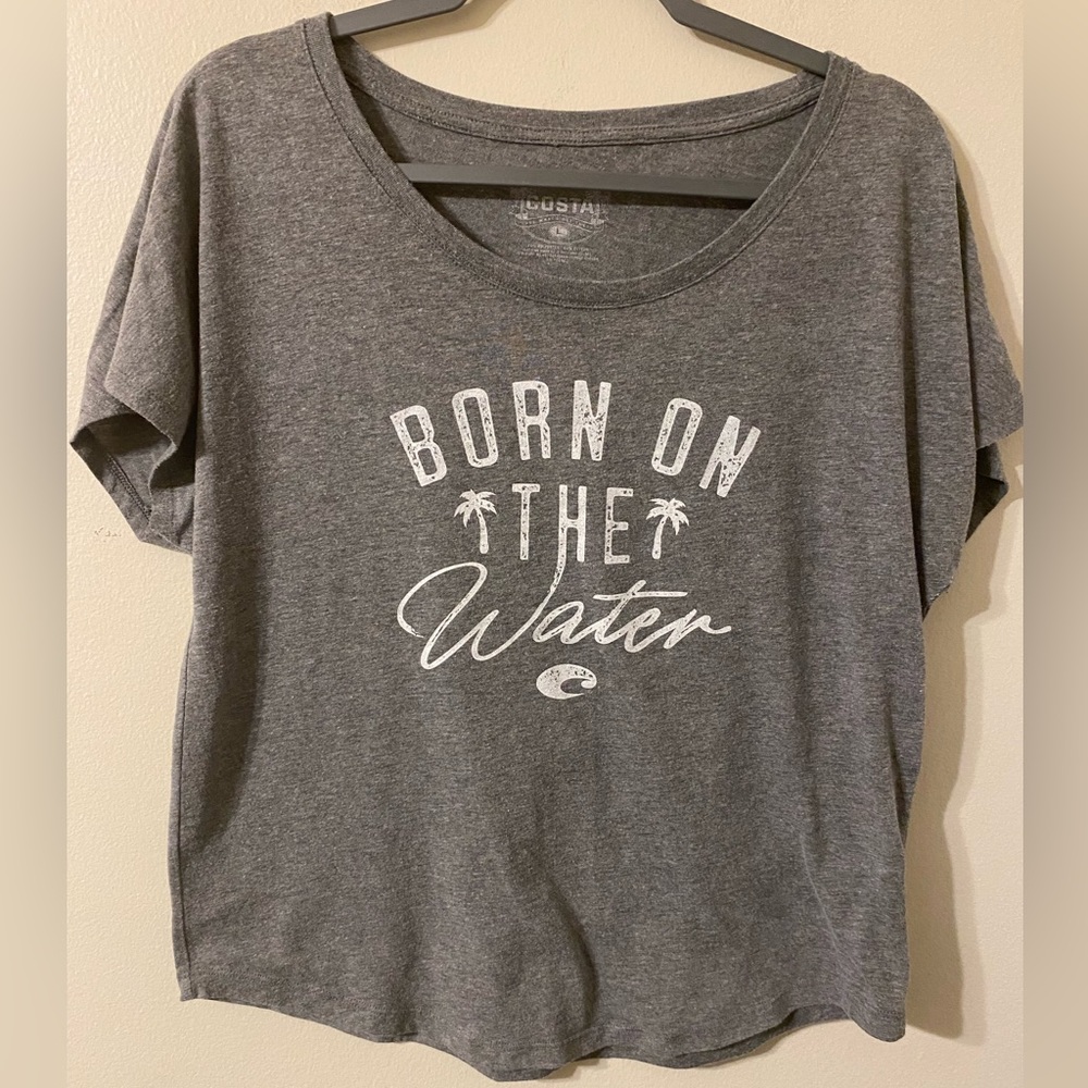 Womens Gray Costa Born On The Water Gray Short Sleeve T-Shirt Size XL‎